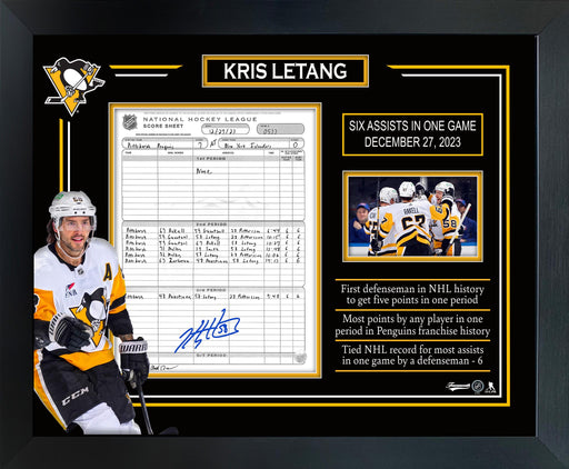 Kris Letang Signed Scoresheet Framed PhotoGlass Penguins 6-Assist Game - Frameworth Sports Canada 