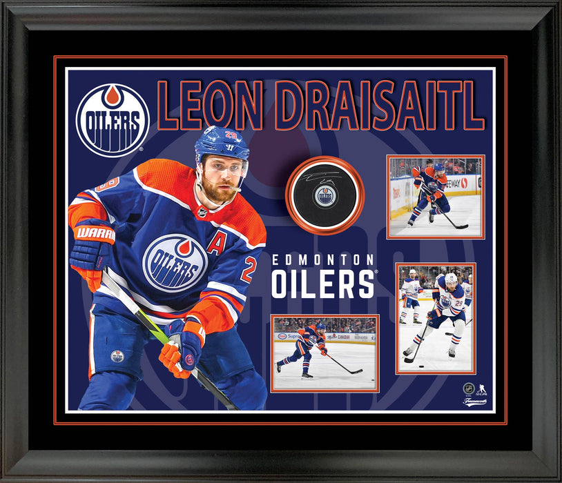 Leon Draisaitl Signed Puck in a PhotoGlass Frame Edmonton Oilers
