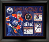 Leon Draisaitl Signed Puck in a PhotoGlass Frame Edmonton Oilers - Frameworth Sports Canada 