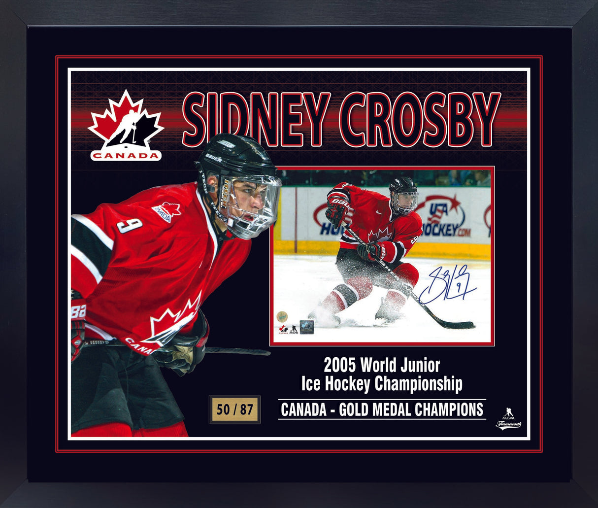 Sidney Crosby Signed 8x10 Framed PhotoGlass Canada 2005 World Juniors Juniors (Limited Edition of 87)