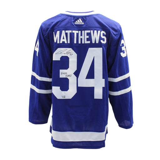 Auston Matthews Signed Jersey Maple Leafs Blue Adidas with "A" Insc "2022 Hart Trophy" - Frameworth Sports Canada 