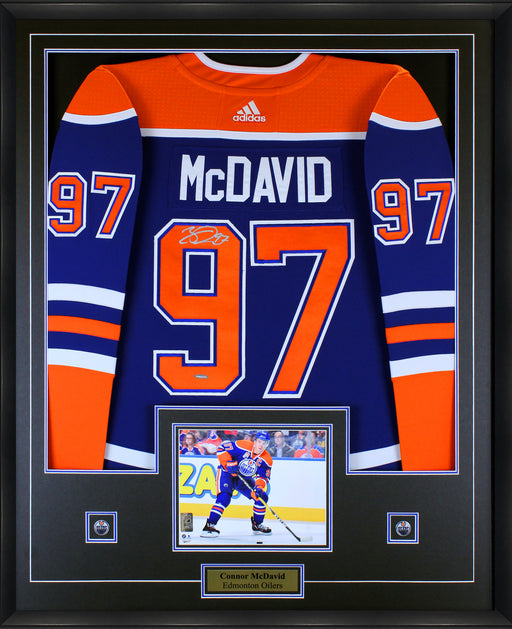 Connor McDavid Signed Framed Jersey Oilers Adidas Blue - Frameworth Sports Canada 