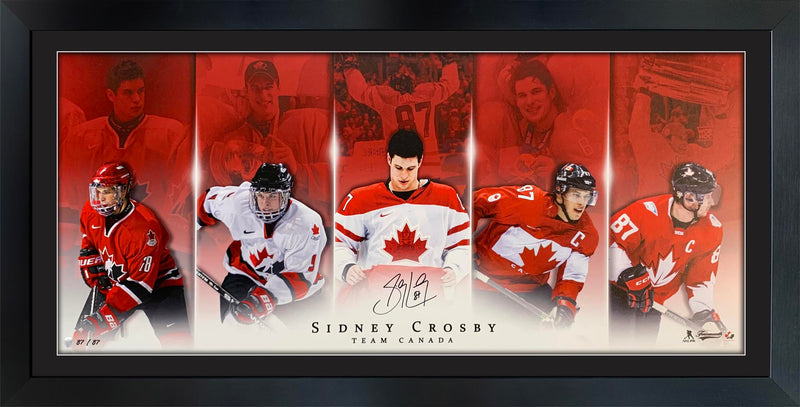 Sidney Crosby Signed 16x35 Framed Print Team Canada Collage (Limited Edition of 87) - Frameworth Sports Canada 