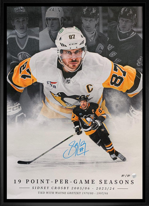 Sidney Crosby Signed 20x29 Framed Canvas 19 Point-Per Game Seasons (Limited Edition of 87)
