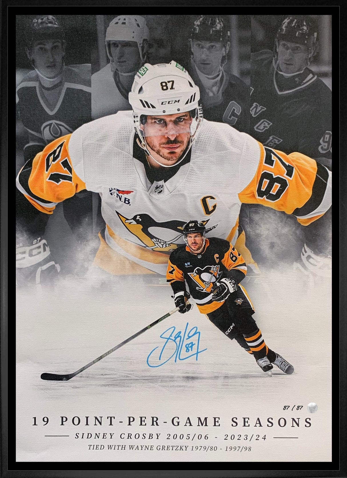 Sidney Crosby Signed 20x29 Framed Canvas 19 Point-Per Game Seasons (Limited Edition of 87) - Frameworth Sports Canada 