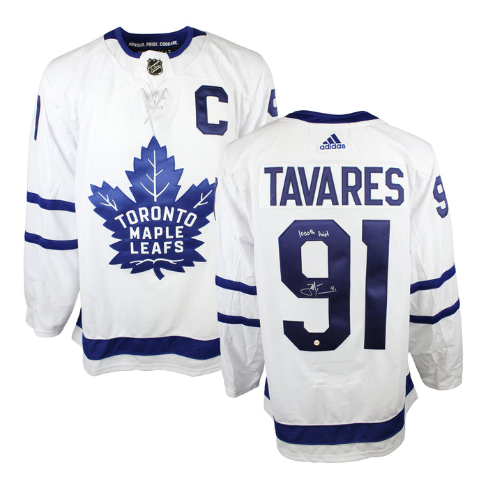 John Tavares Signed Jersey Toronto Maple Leafs White Adidas with "1000th Point" Inscription