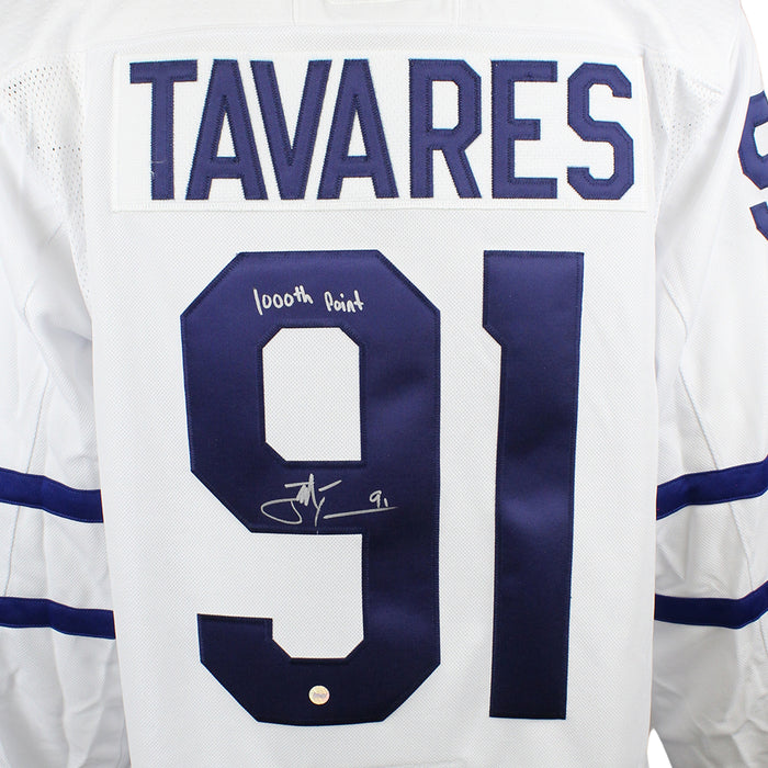 John Tavares Signed Jersey Toronto Maple Leafs White Adidas with "1000th Point" Inscription