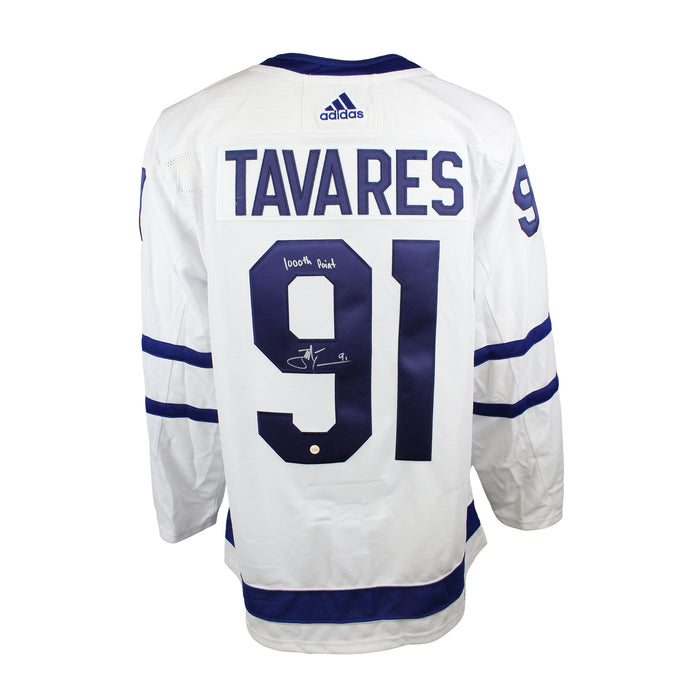 John Tavares Signed Jersey Toronto Maple Leafs White Adidas with "1000th Point" Inscription
