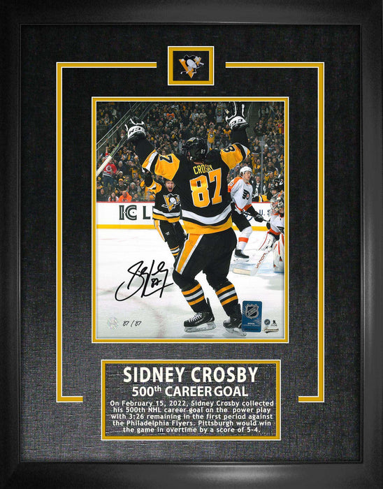 Sidney Crosby Signed Framed Pittsburgh Penguins 500th Goal Celebration Backiew 8x10 Photo (Limited Edition of 87)