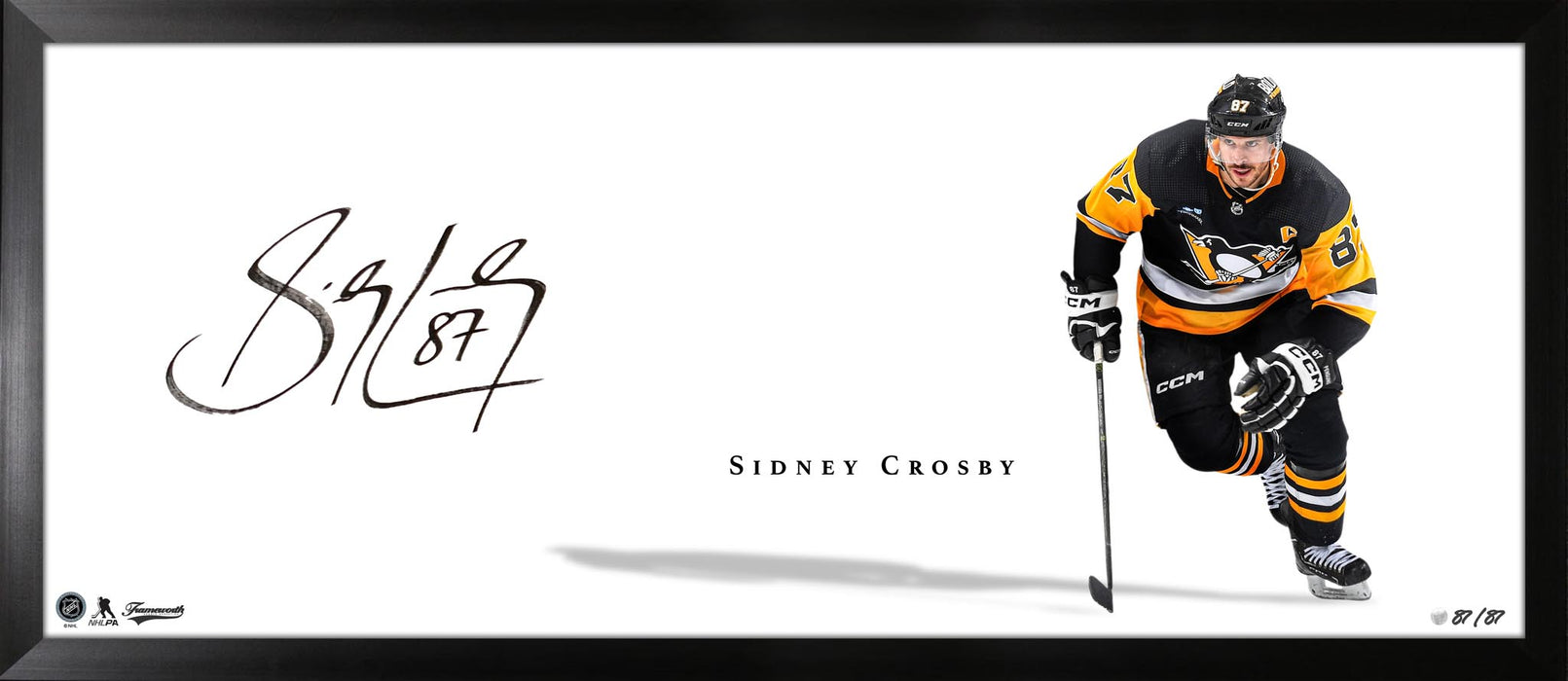 Sidney Crosby Signed 18x44 Framed Print Penguins White Background-H (Limited Edition of 87)