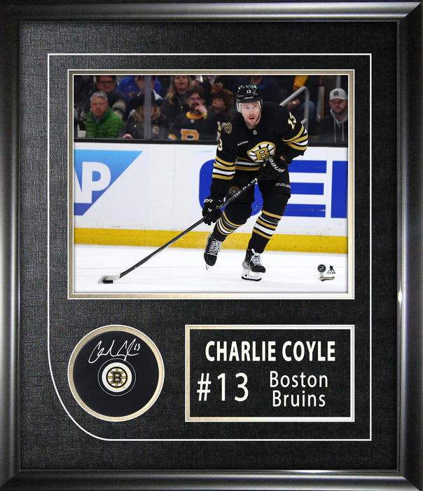 Charlie Coyle Signed Framed Boston Bruins Hockey Puck