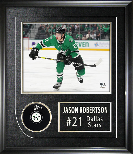 Jason Robertson Signed Framed Dallas Stars Hockey Puck - Frameworth Sports Canada 