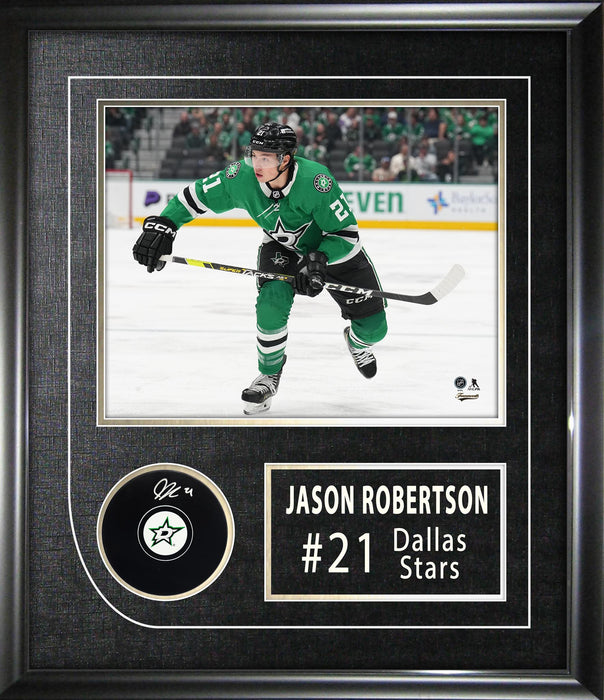Jason Robertson Signed Framed Dallas Stars Hockey Puck