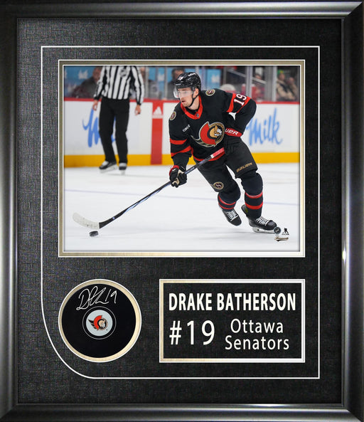 Drake Batherson Signed Framed Ottawa Senators Hockey Puck - Frameworth Sports Canada 
