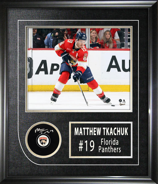 Matthew Tkachuk Signed Framed Florida Panthers Hockey Puck - Frameworth Sports Canada 