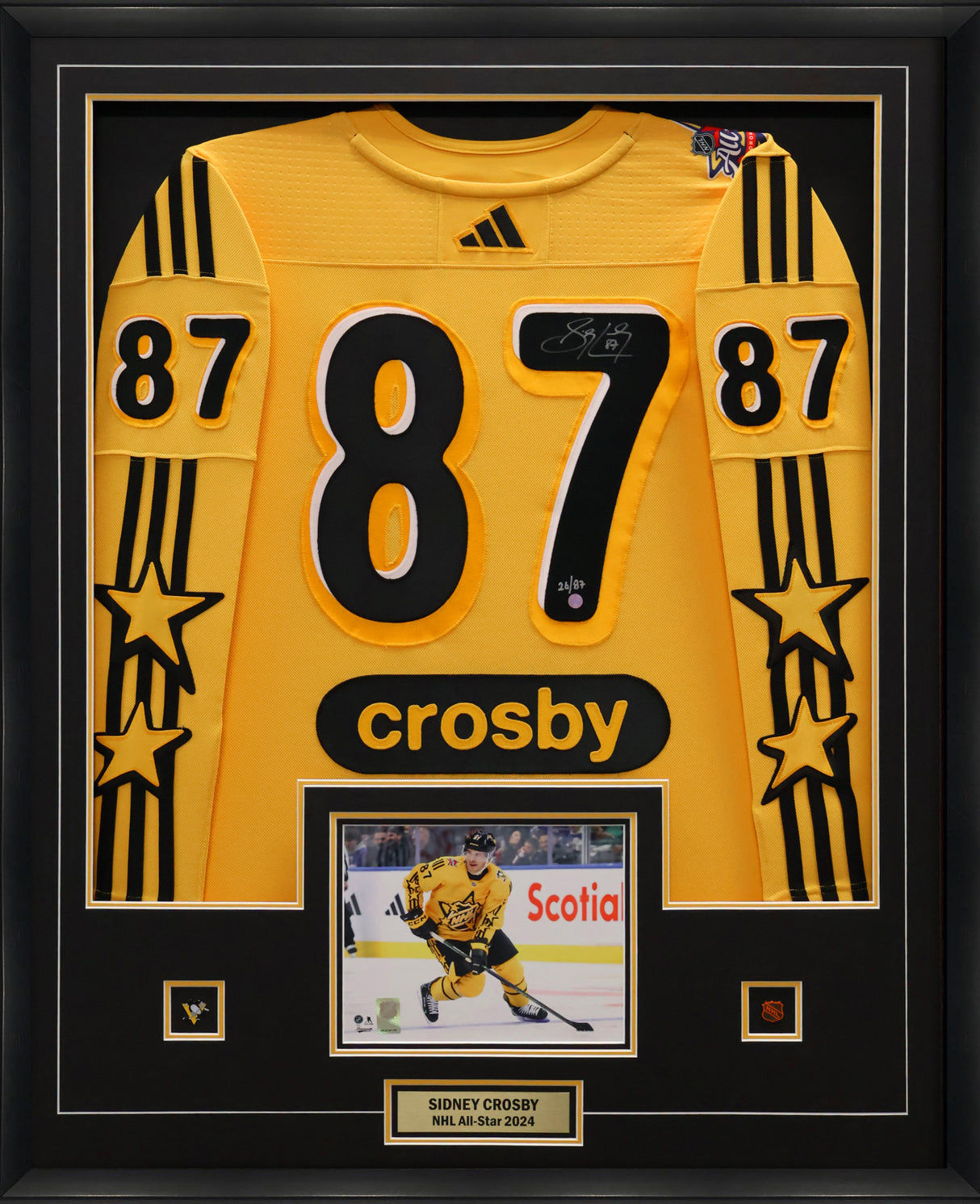 Sidney Crosby Signed Jersey Framed Yellow 2024 NHL All Star Adidas (Limited Edition of 87)