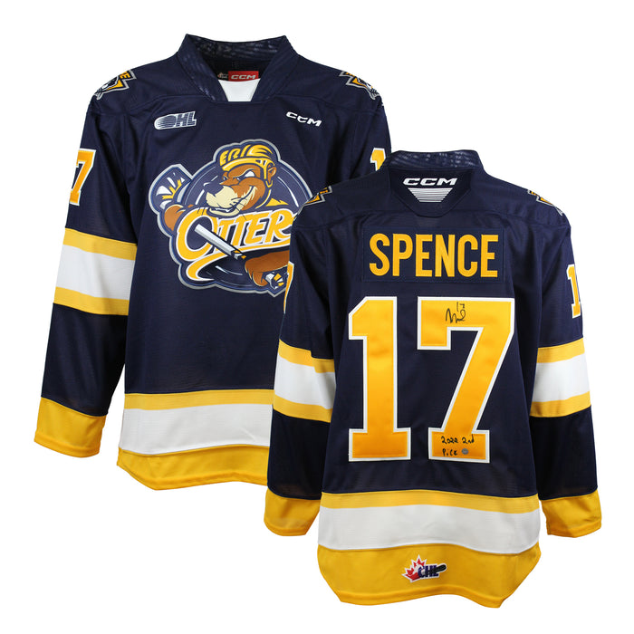 Malcolm Spence Signed Jersey Erie Otters CCM Replica Navy with "2022 2nd  Pick" Inscription