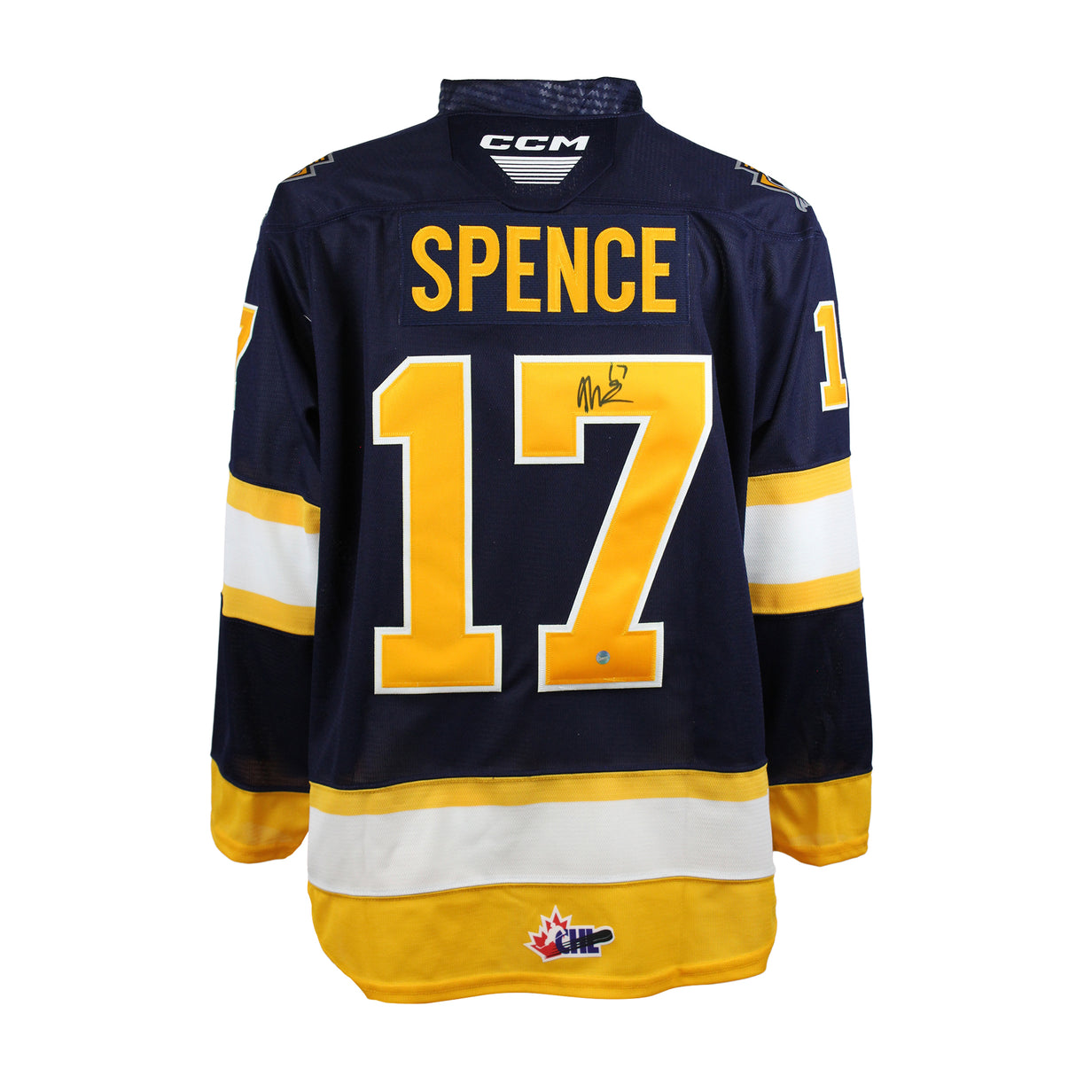 Malcolm Spence Signed Jersey Erie Otters CCM Replica Navy - Frameworth Sports Canada 