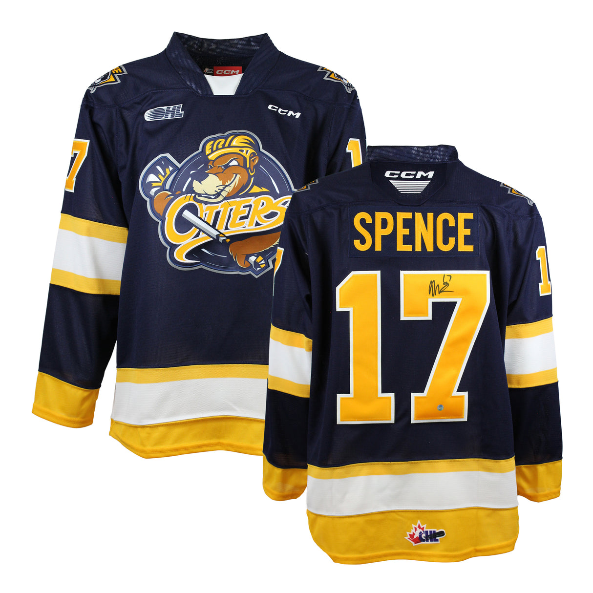 Malcolm Spence Signed Jersey Erie Otters CCM Replica Navy - Frameworth Sports Canada 