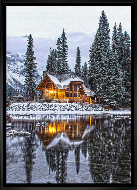 Winter Cottage 20x29 Framed Canvas - Frameworth Sports Canada 