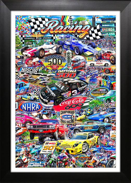 Auto Racing Collage Framed Michael Fishel Print