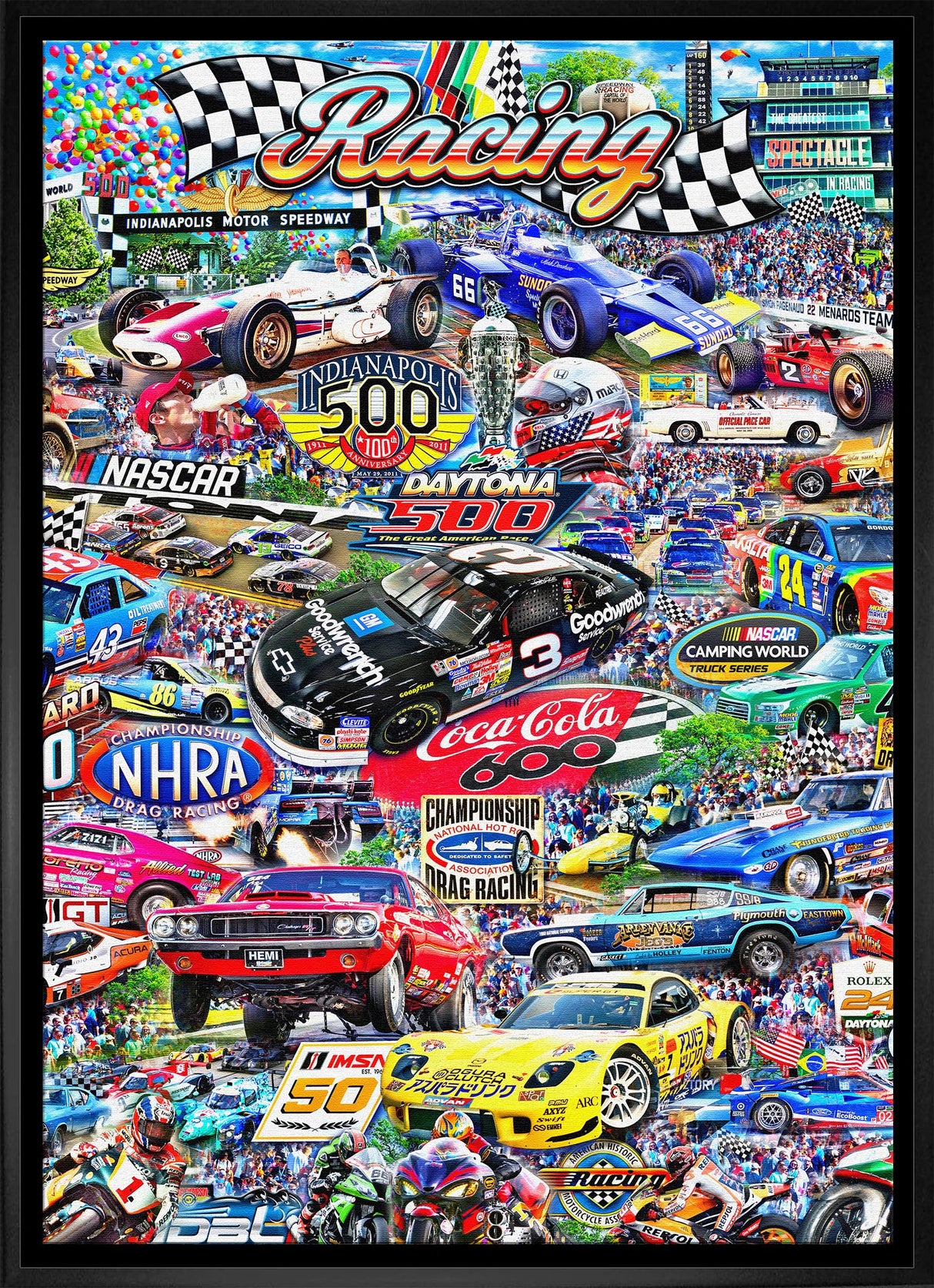 Auto Racing 20x29 Framed Canvas By Michel Fishel - Frameworth Sports Canada 