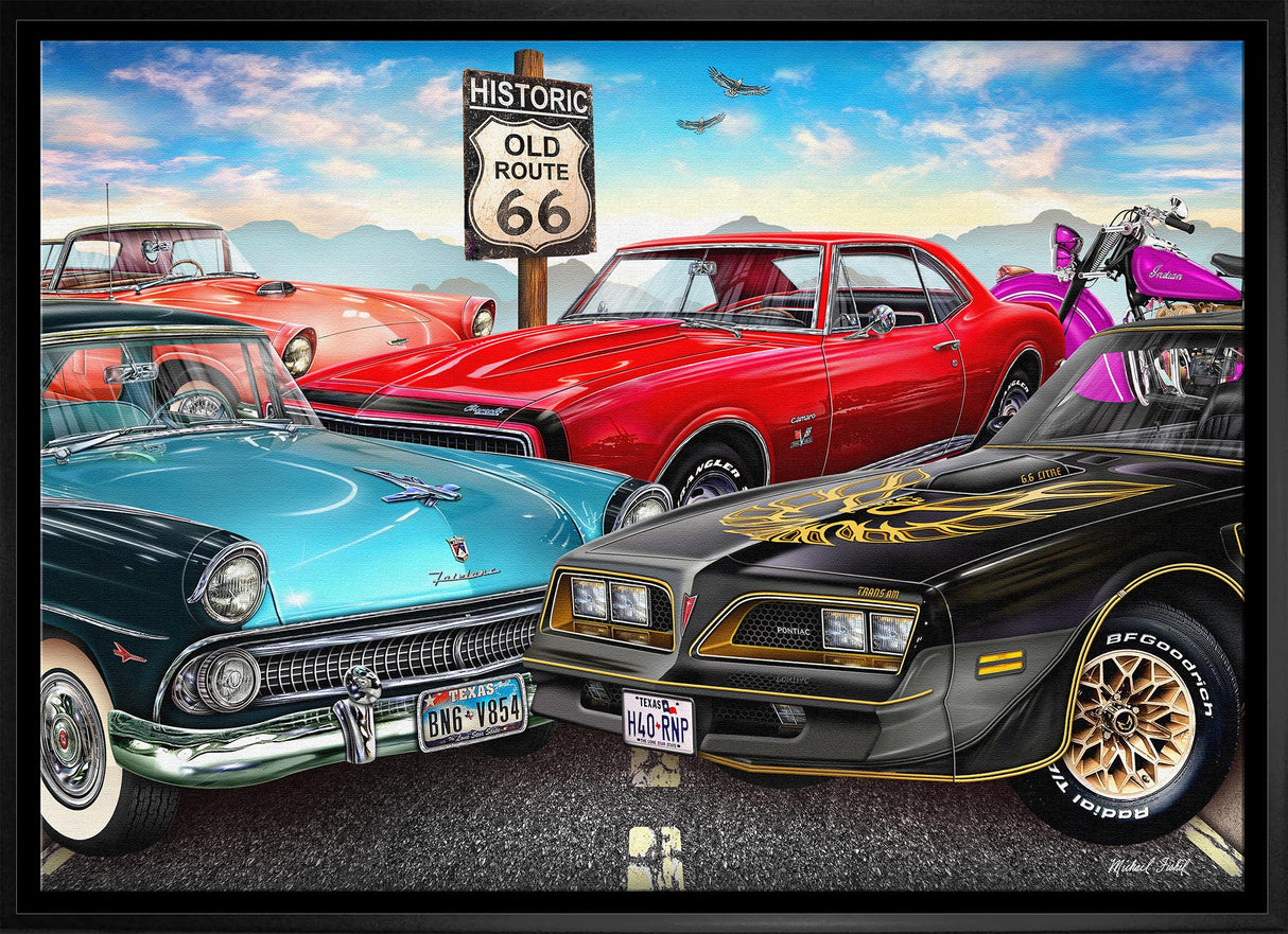 Vintage Route 66 20x29 Framed Canvas By Michel Fishel