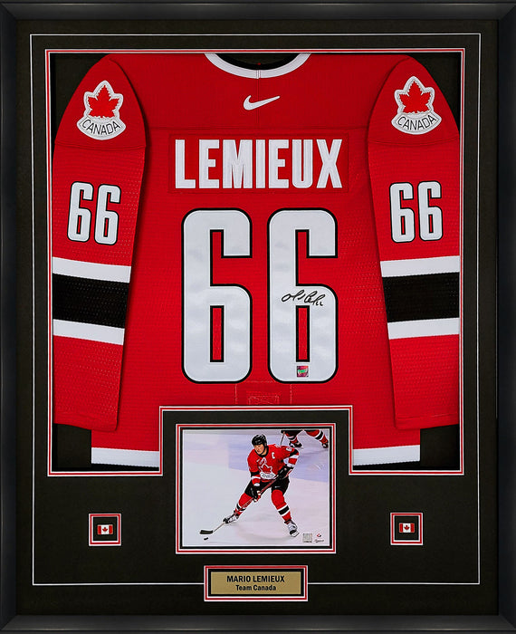 Mario Lemieux Signed Jersey Framed 2002 Olympics Nike Red Jersey