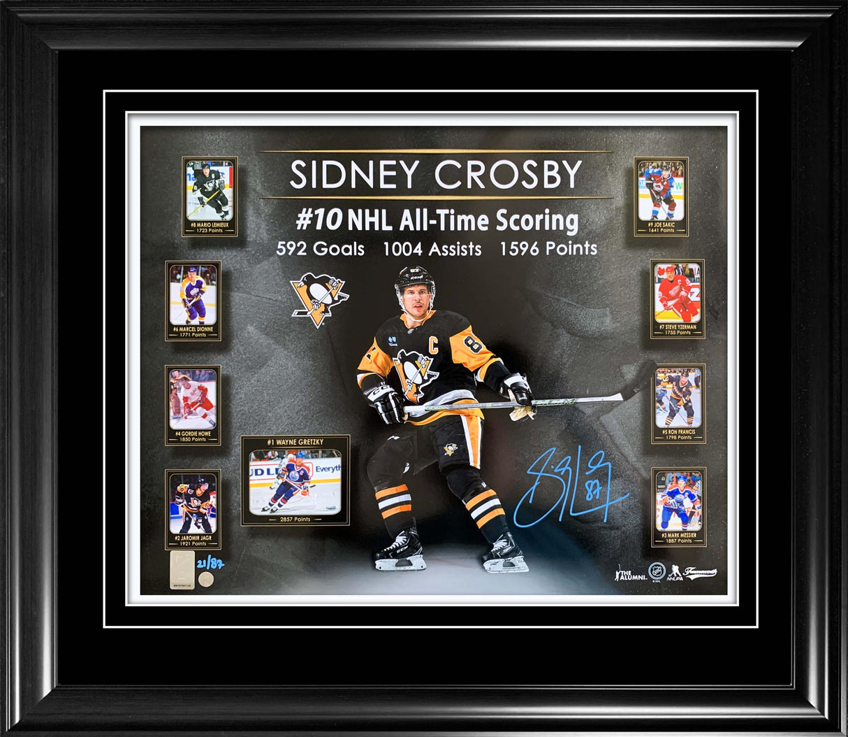 Sidney Crosby Signed 16x20 Framed PhotoGlass Penguins #10 NHL SCORING L/E 87 - Frameworth Sports Canada 