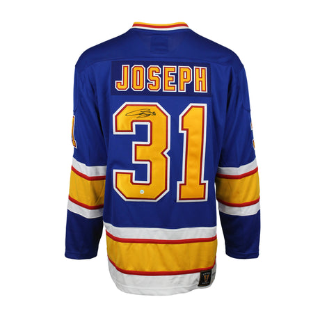 Curtis Joseph Signed Jersey St.Louis Blues Vintage Fanatics Blue - Frameworth Sports Canada 