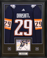 LeonDraisaitl Signed Framed Jersey Edmonton Oilers 2022 Reverse Retro Adidas Navy (Frm-Jers-6)