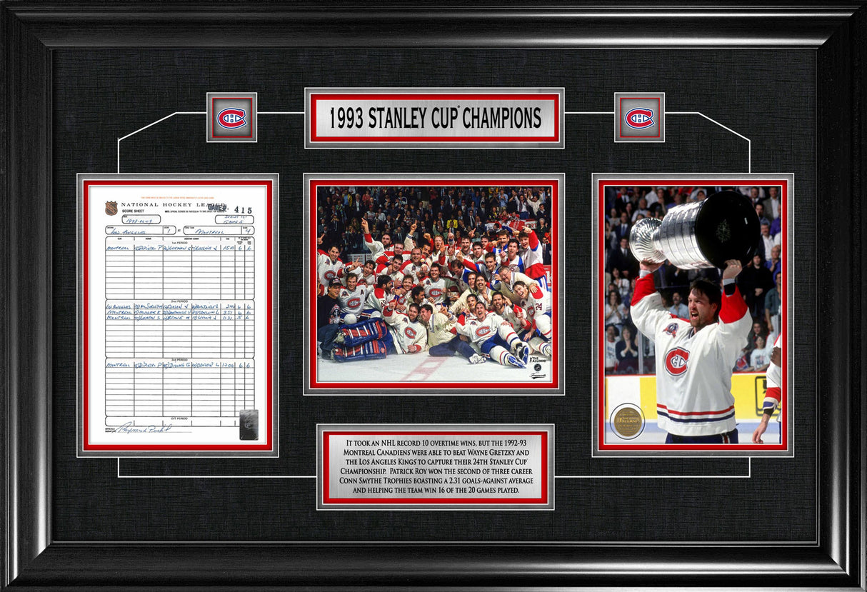 Montreal Canadiens Framed 1993 Stanley Cup Champions Scoresheet Collage - Frameworth Sports Canada 