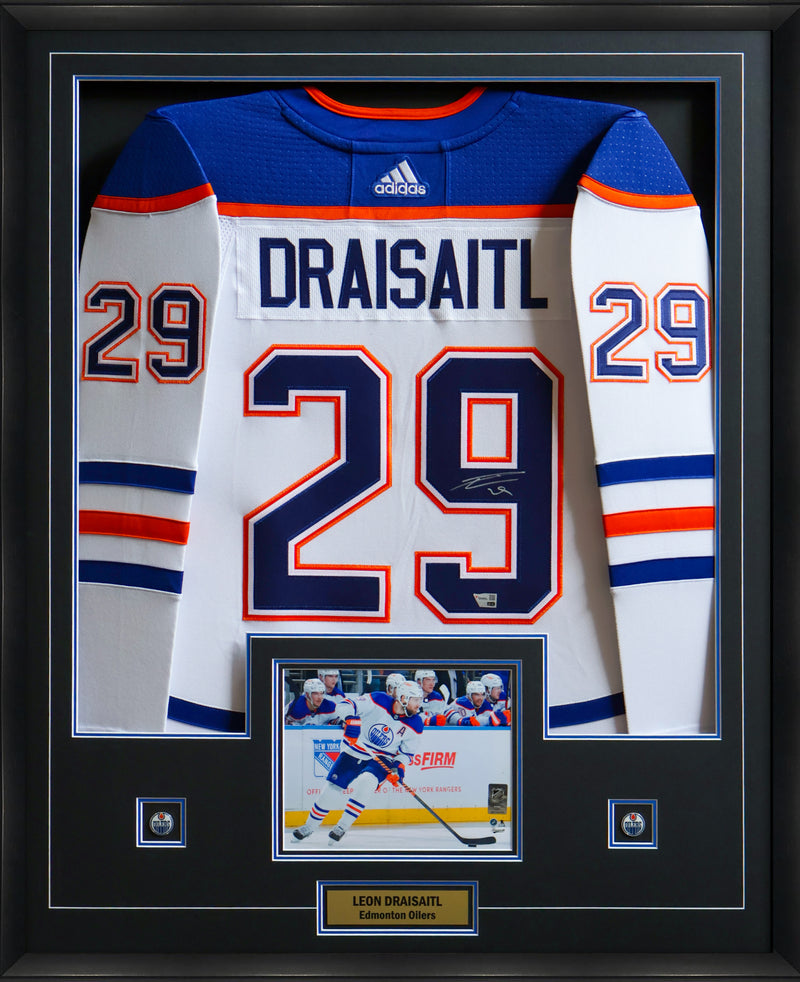 Leon Draisaitl Signed Jersey Framed Edmonton Oilers White Adidas - Frameworth Sports Canada 