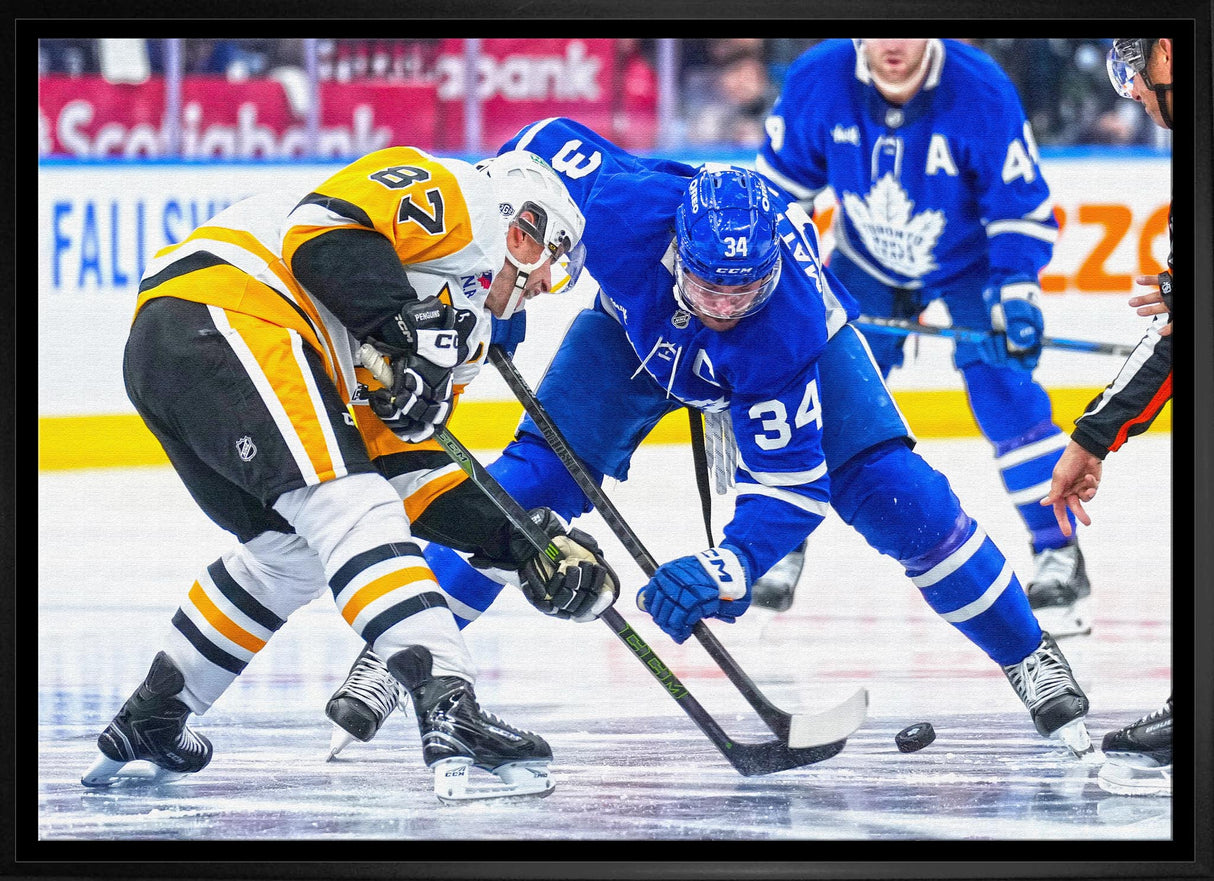 Auston Matthews 20x29 Unsigned Framed Canvas vs Crosby Toronto Maple Leafs and Pittsburgh Penguins