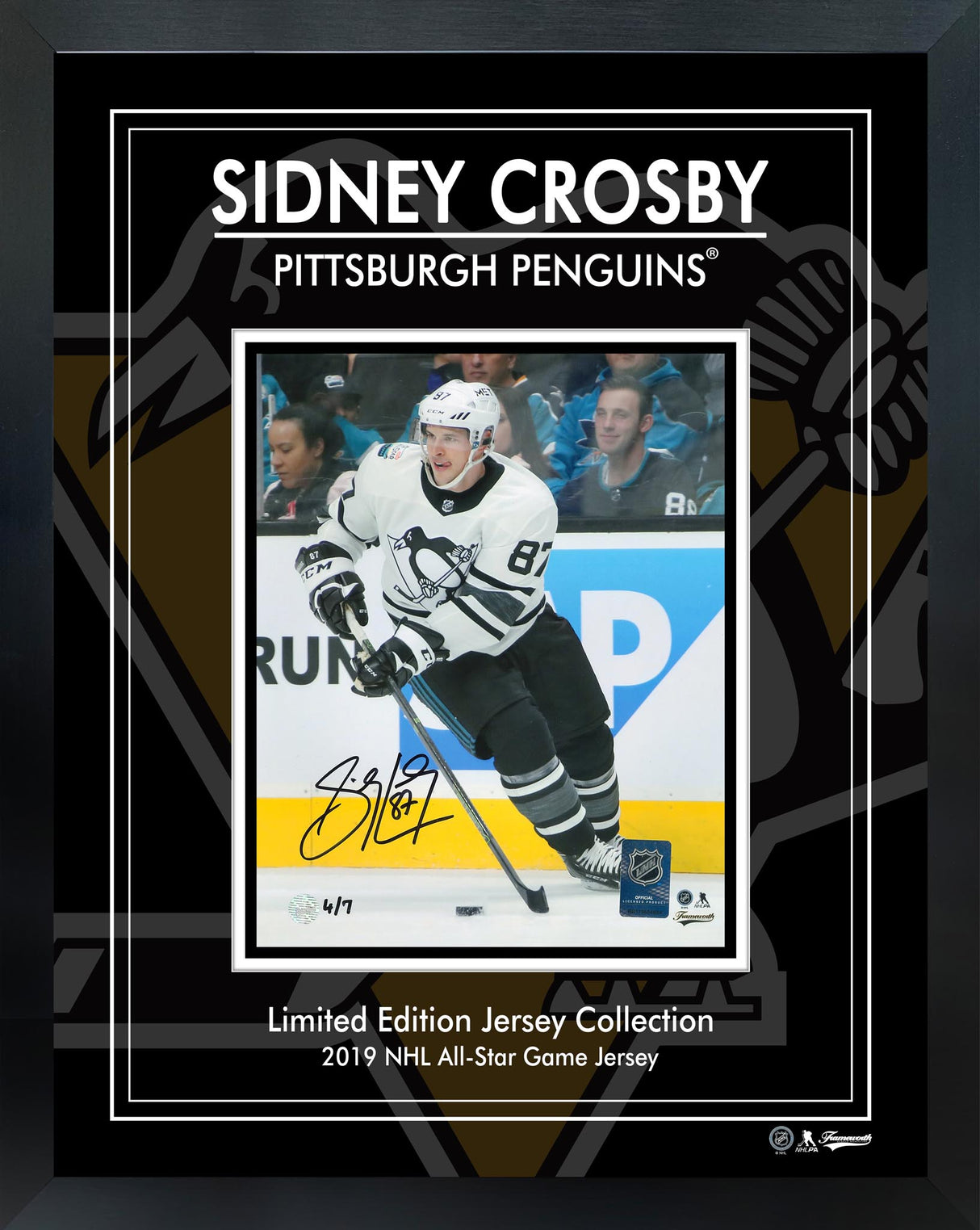 Sidney Crosby Signed 8x10 Framed PhotoGlass 2019 White NHL All-Star Jersey L/E 7