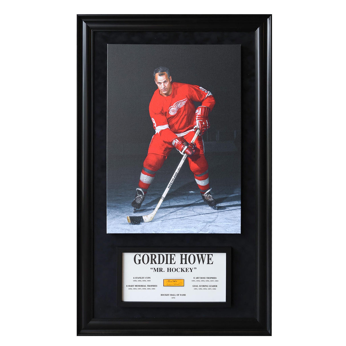 Gordie Howe Embedded Signature Deluxe Frame with Canvas Red Wings