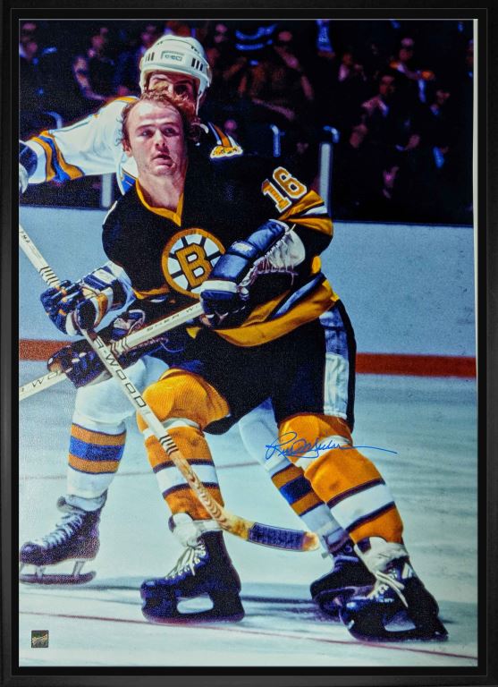 Rick Middleton Boston Bruins Signed Framed Black Jersey in Action 20x29 Canvas - Frameworth Sports Canada 