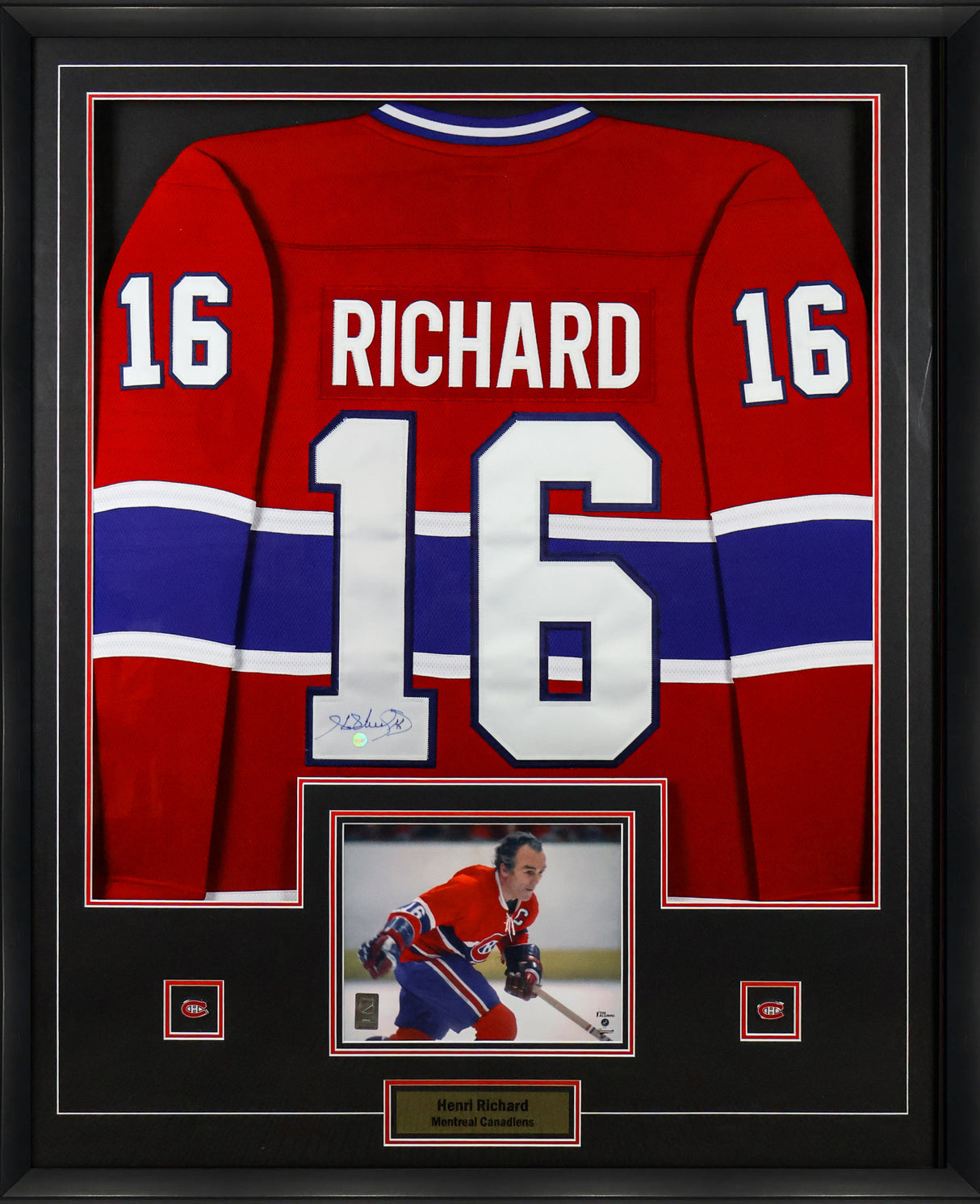 Henri Richard Signed Framed Jersey Montreal Canadiens Red Vintage Fanatics