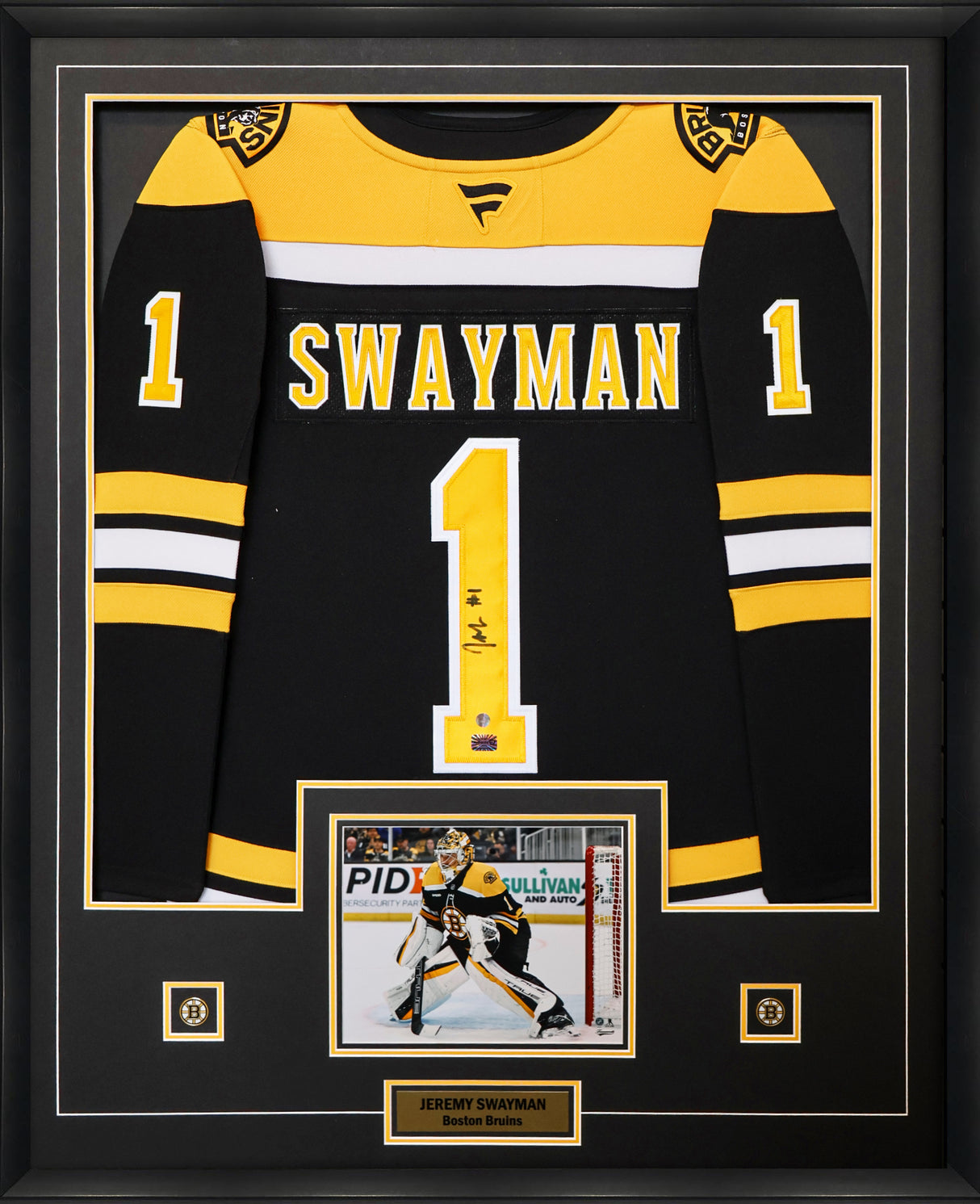 Jeremy Swayman Signed Framed Jersey Bruins Black Fanatics Premium