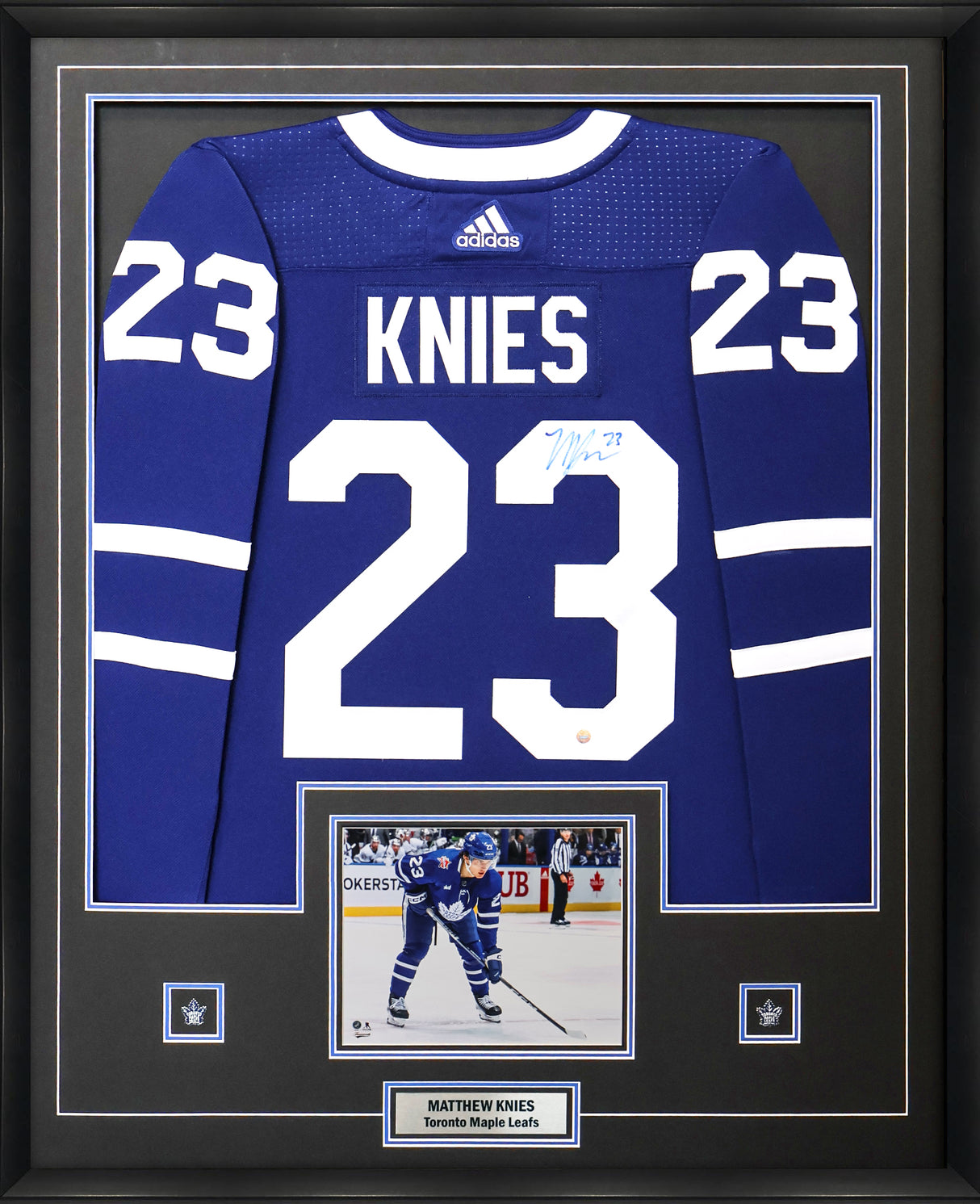 Matthews Knies Signed Framed Jersey Toronto Maple Leafs Blue Adidas Auth. - Frameworth Sports Canada 