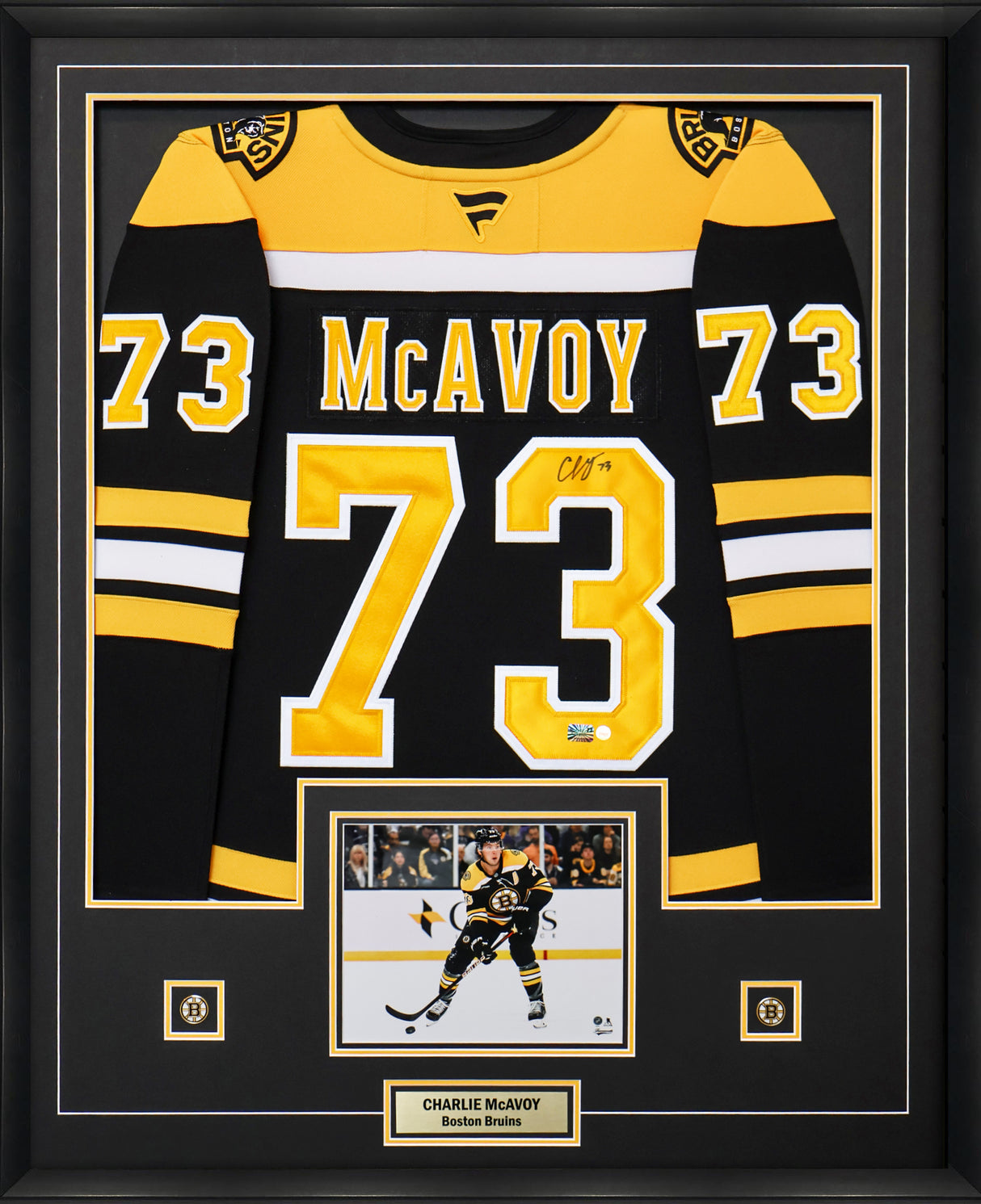 Charlie McAvoy Signed Framed Jersey Bruins Black Fanatics Premium - Frameworth Sports Canada 