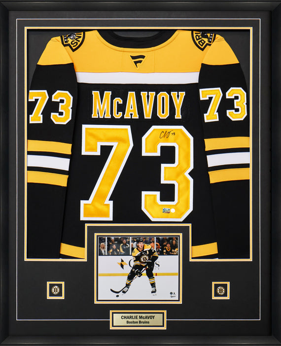 Charlie McAvoy Signed Framed Jersey Bruins Black Fanatics Premium