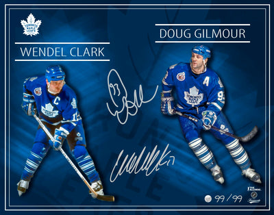 (Exclusive Pre-Order Price) Doug Gilmour / Wendel Clark Dual-Signed 11x14 Photo Maple Leafs L/E 99