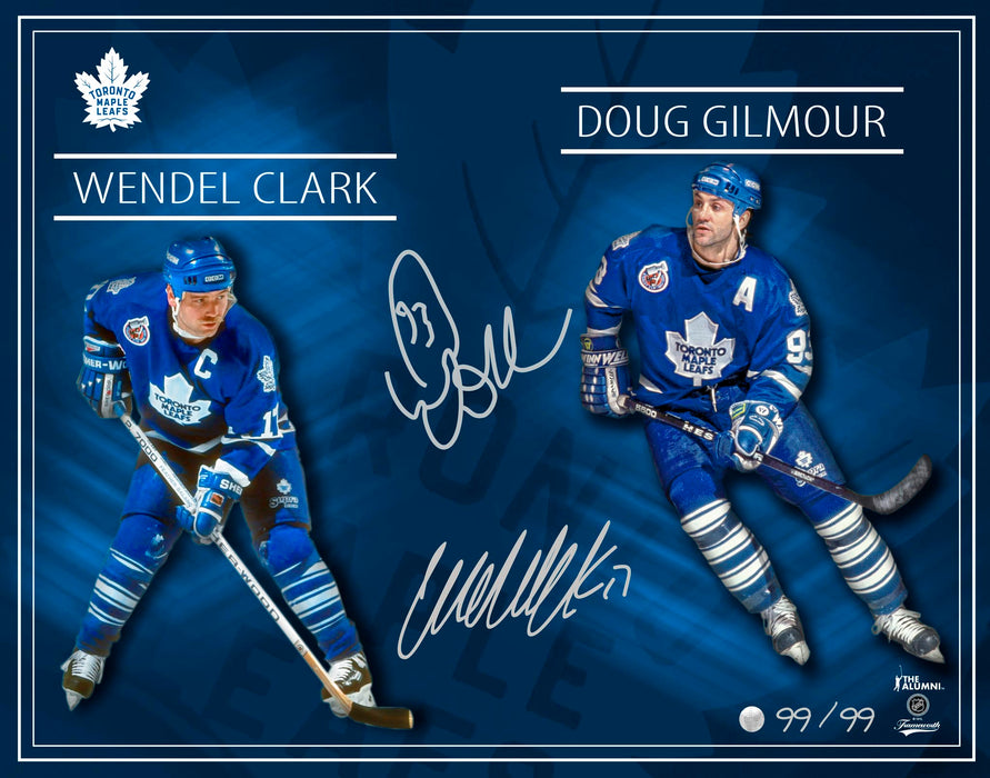 (Exclusive Pre-Order Price) Doug Gilmour / Wendel Clark Dual-Signed 11x14 Photo Maple Leafs L/E 99