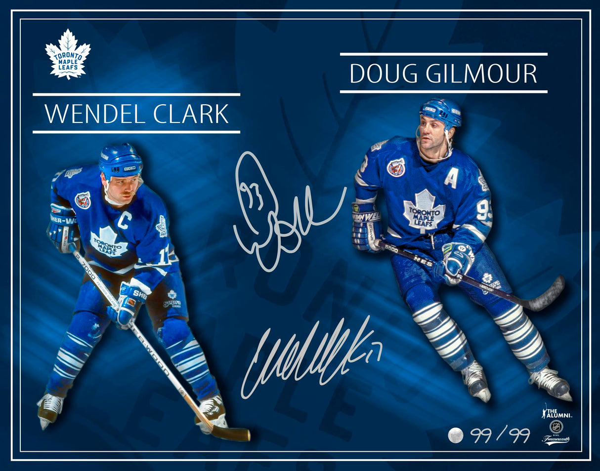 Doug Gilmour / Wendel Clark Dual-Signed 11x14 Photo Maple Leafs L/E 99