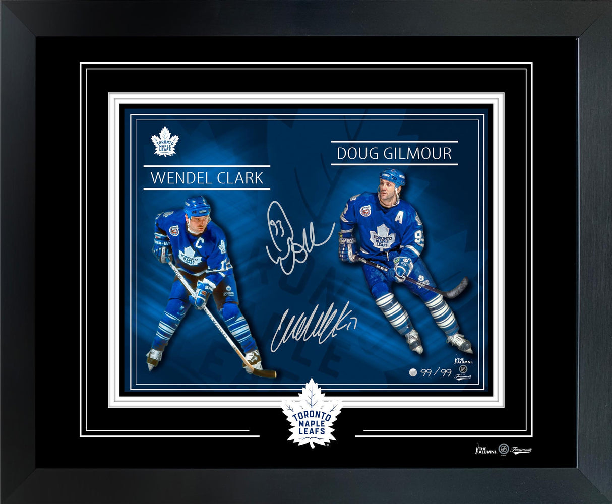 Doug Gilmour / Wendel Clark Dual-Signed 11x14 framed PhotoGlass Maple Leafs L/E 99