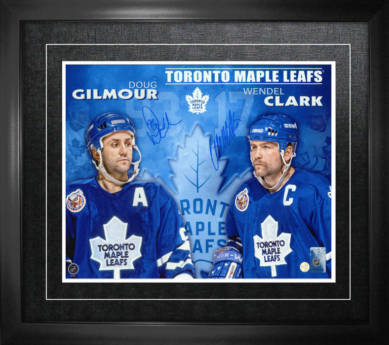 Doug Gilmour and Wendel Clark Toronto Maple Leafs Dual Signed Framed 11x14 Collage - Frameworth Sports Canada 