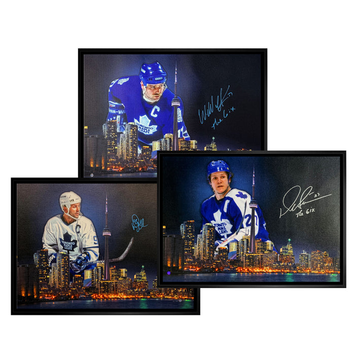 Wendel Clark, Doug Gilmour, and Darryl Toronto Maple Leafs Signed Framed 20x29 Skyline Canvas LE/99 Bundle