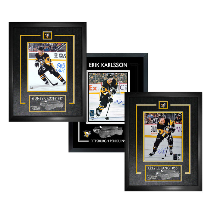 Erik Karlsson, Kris Letang, and Sidney Crosby Signed 8x10 Framed Penguins Bundle