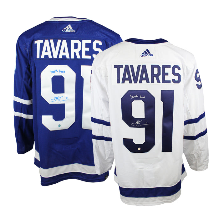 John Tavares Signed Jersey Toronto Maple Leafs Blue Adidas with "1000th Game" and "1000th Point" Bundle